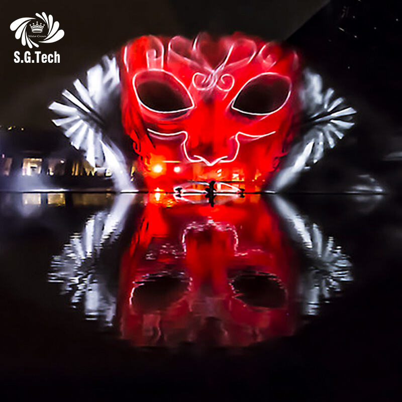 fontaine musicale dansante extérieure 2026 avec lumière laser, écran d'eau projecteur sur lac, fontaine lumineuse RGB DMX512