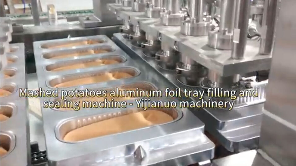 Cheese mashed potatoes aluminum foil tray filling and sealing machine -Yijianuo Machinery