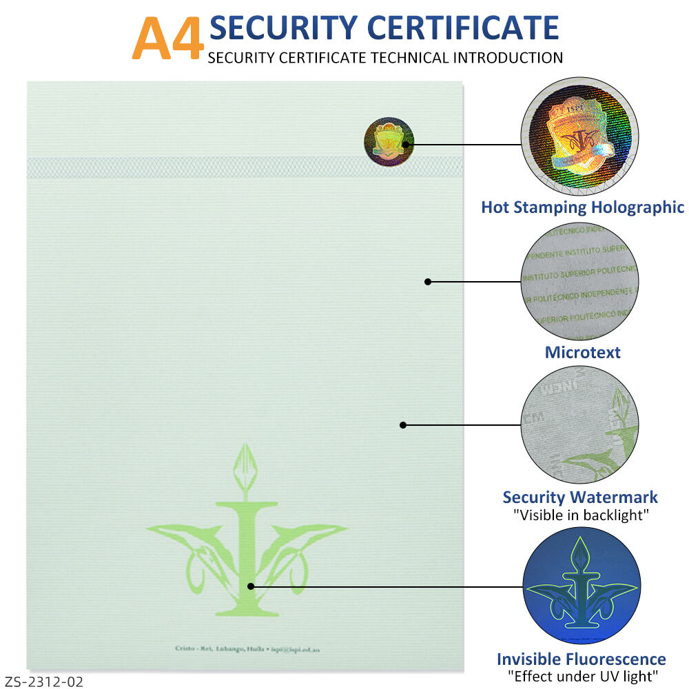 Custom A4 Security Certificate Paper With Watermark Logo for University Graduate Diploma Letterhead Printing Certificate Papers details