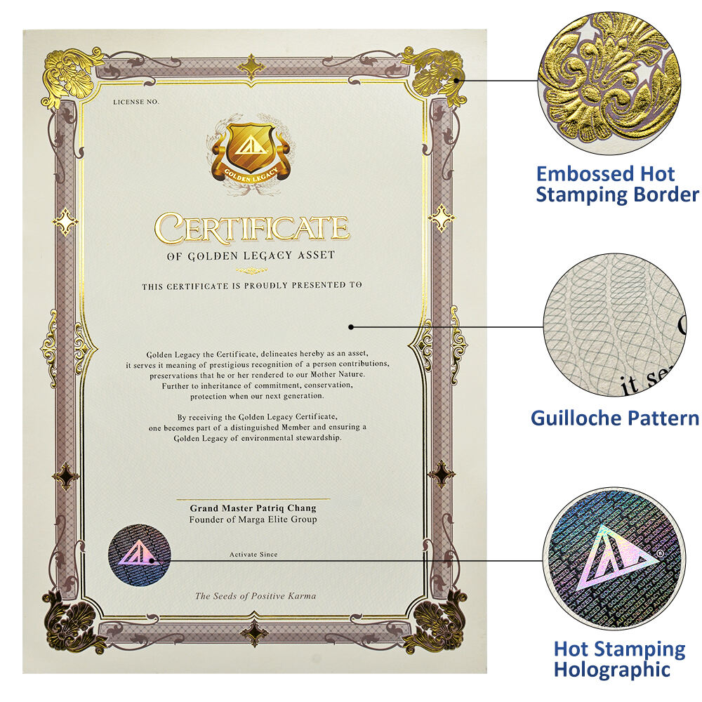  Custom Luxury A3 Certificate Paper With Holographic Seal and Gold Foil Stamping Embossed 300GSM Cardboard for Gift Security