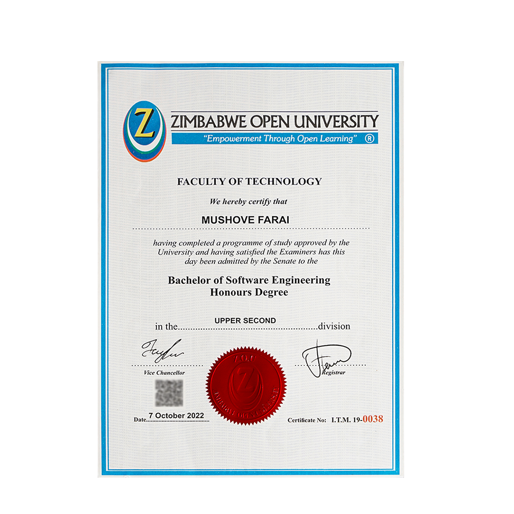 Anti-Counterfeit Diploma Certificate Paper for Zimbabwe College