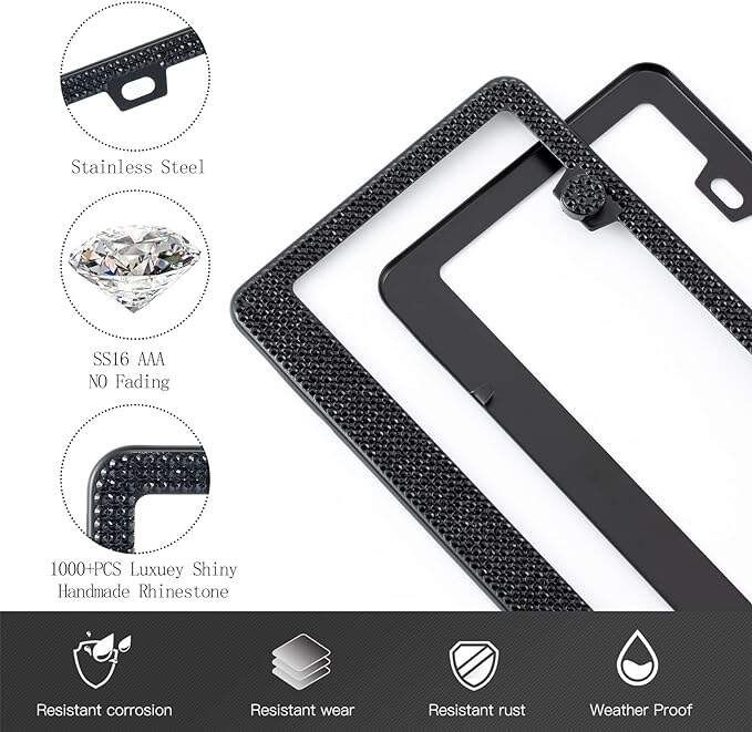 Custom License Plate Frames Metal Sparkly Funny Anime Cool Silicone Bling Front Rhinestone Car License Plate Holder