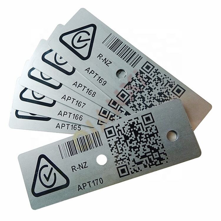 Self Adhesive Metal Serial Number Plates QR Code Barcode Tags Aluminium Asset Labels