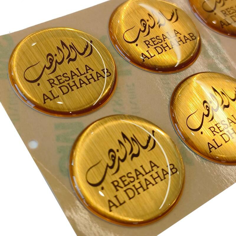 Silver Brushed Custom Round Die Cut Clear Crystal Weatherproof Polyurethane Resin Dome Carton Box 3D Epoxy Resin Sticker