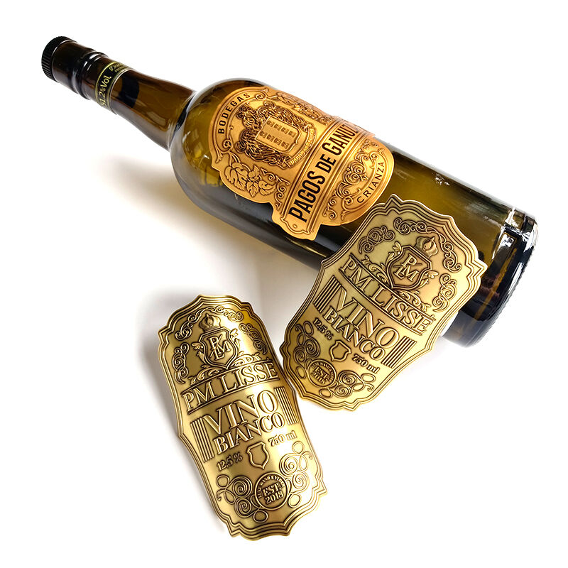 Customized Supplier Sales Printing Metal Wine Bottle Label Embossed Silver Gold Foil Sticker