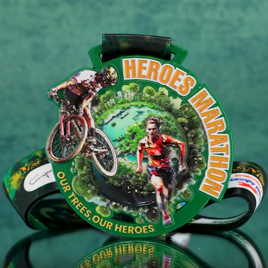 Zeleni 3D biciklista i trkača Pomoć Eco-Marathon medalja za heroje Maraton događaji