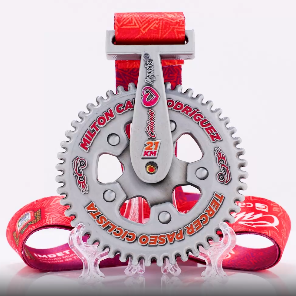 Milton Carlos Rodríguez 21KM Cycling Finisher Medal | Rotating Bike Crank Gear Award