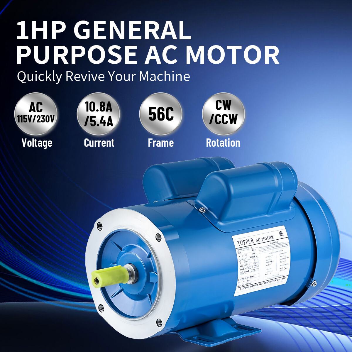 NEMA Single Phase Motors 1 HP NEMA Electric Motor General Purpose Single Phase Motor 3450 RPM 115/230V for Digital Signage