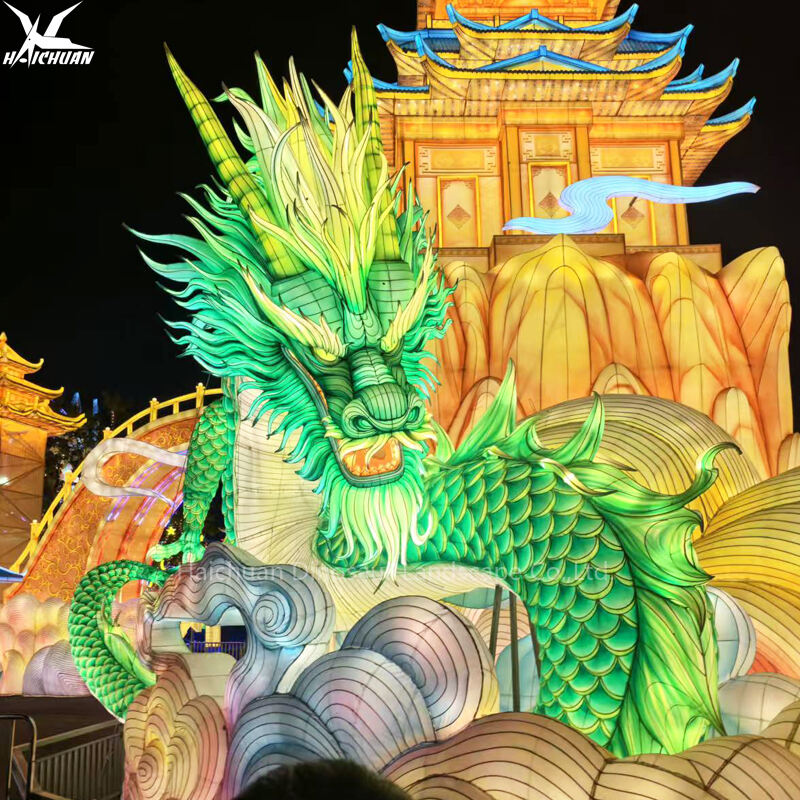 Popular Customized Silk Lantern Festival Outdoor New Design Coloful Lighting Chinese Loong Silk Lantern Show