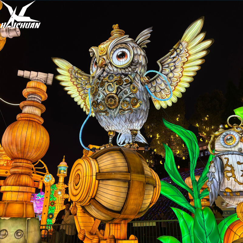 Handmade Electrical Owl Bird Lantern Lifelike Glowing Wildlife Animal Silk for Zoo Park Garden Christmas Decoration
