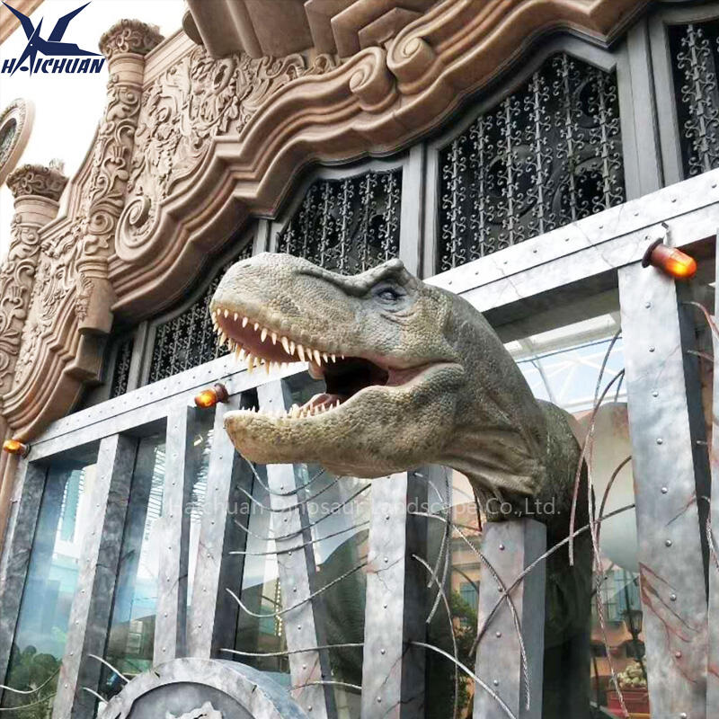Tête de Tyrannosaure à taille réelle, murale, Statue de dinosaure animatronique 3D pour musée, parc ou exposition