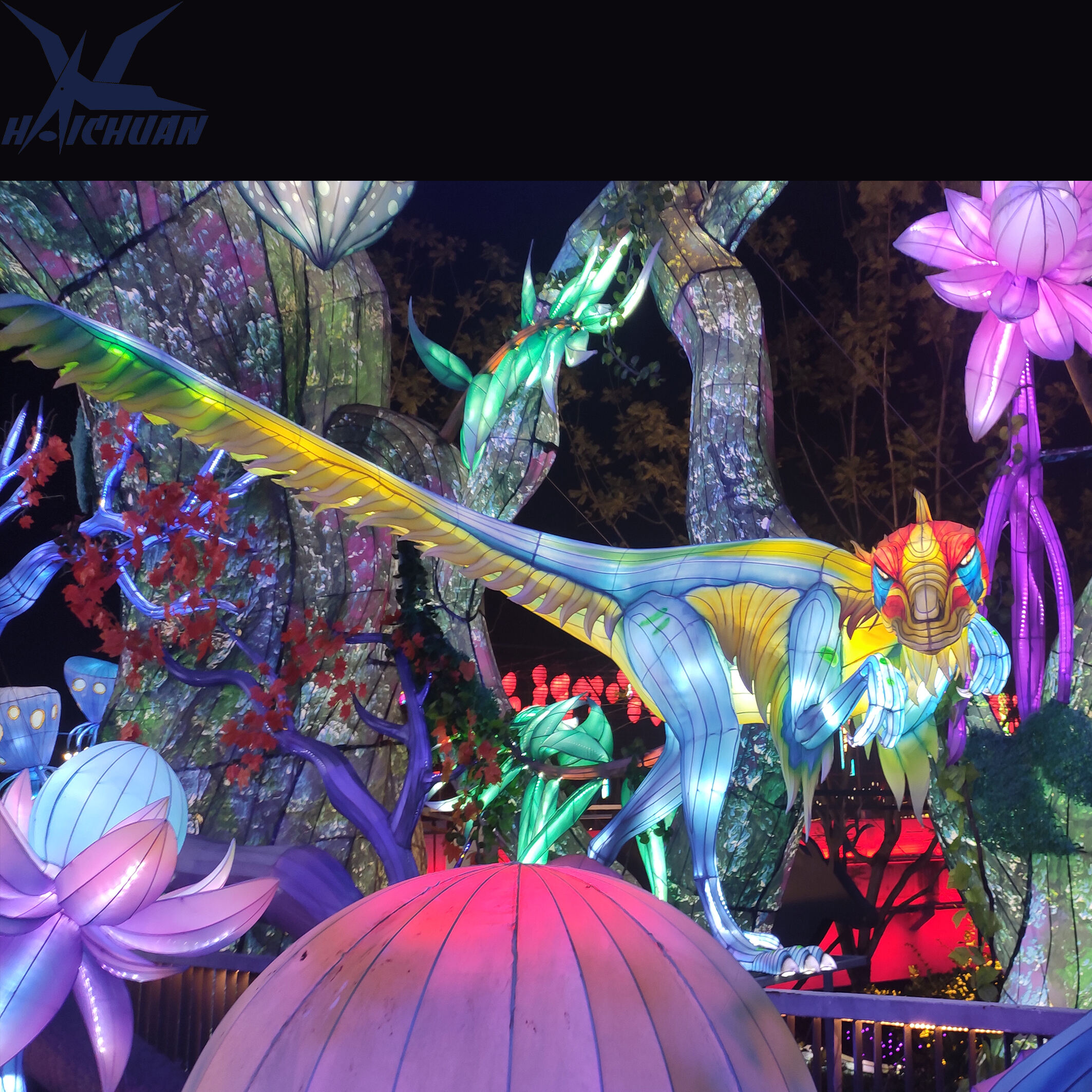 Dino Theme Park Waterproof Fabric Metal Silk Lantern Zigong Dinosaur Lantern Silk for Display