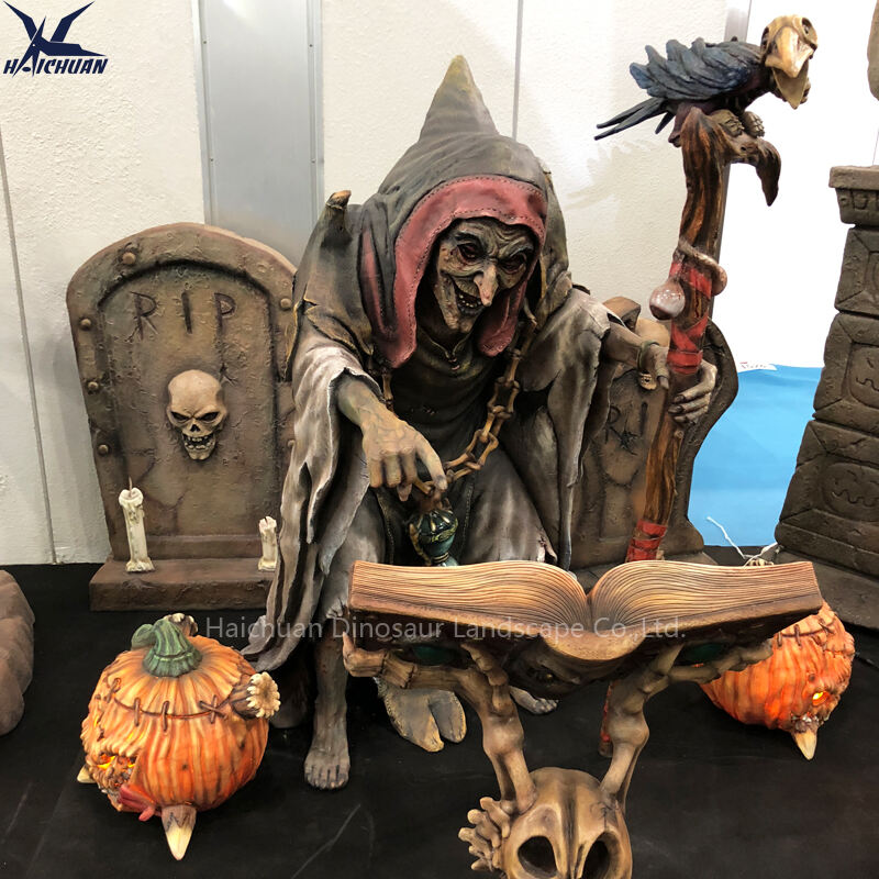 Realistic Animated Scary Horror Witch Animatronic Figures for Indoor/Outdoor Halloween Pumpkin Public Playhouse Adventure Park