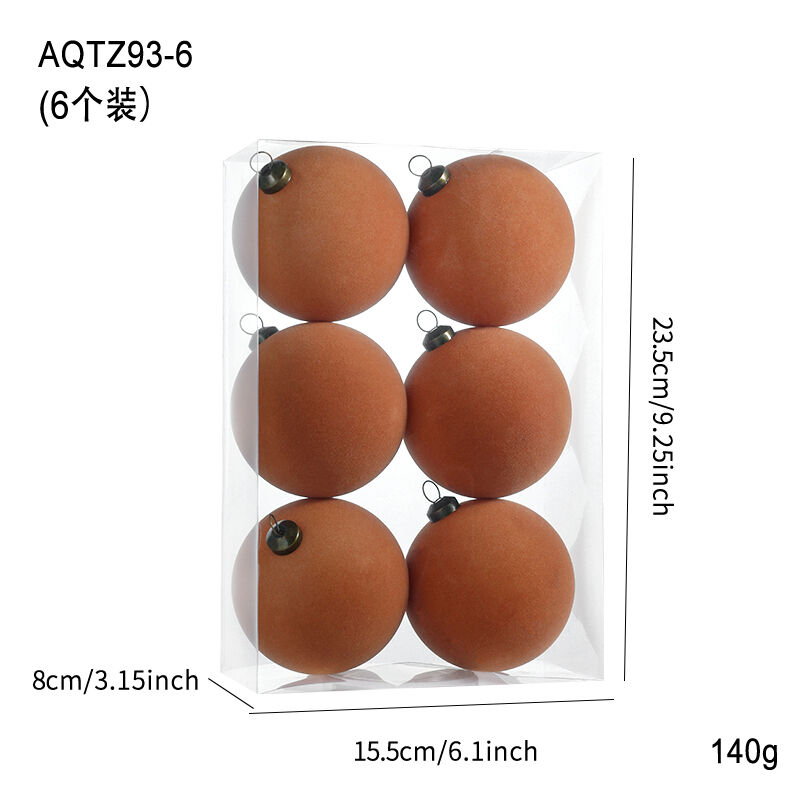 A set of 6 PCS Khaki Velvet Plastic 8cm Christmas Balls