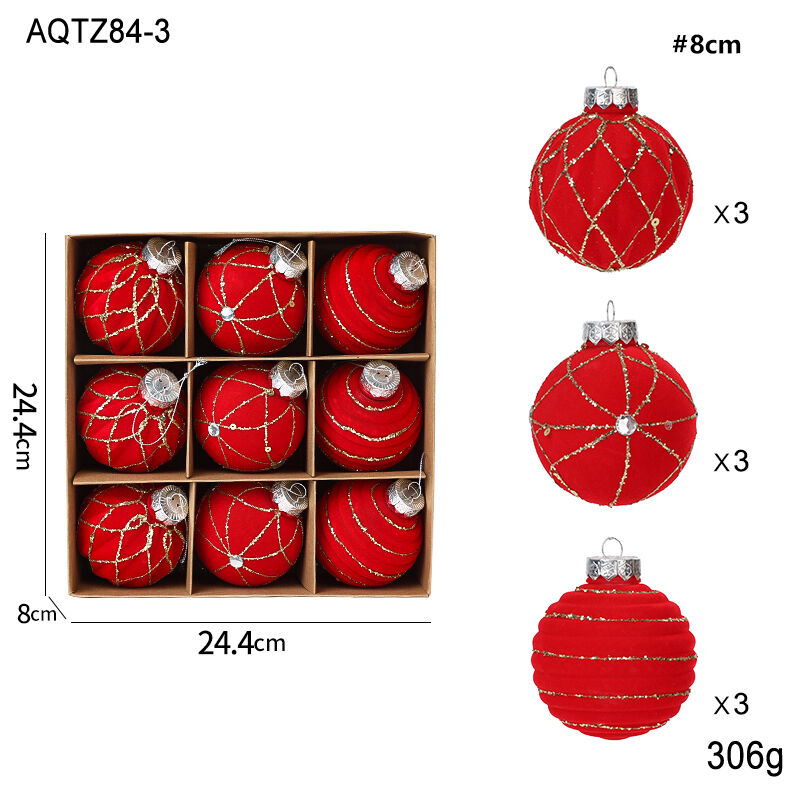 A set of 9 PCS Red Velvet Plastic Christmas Balls