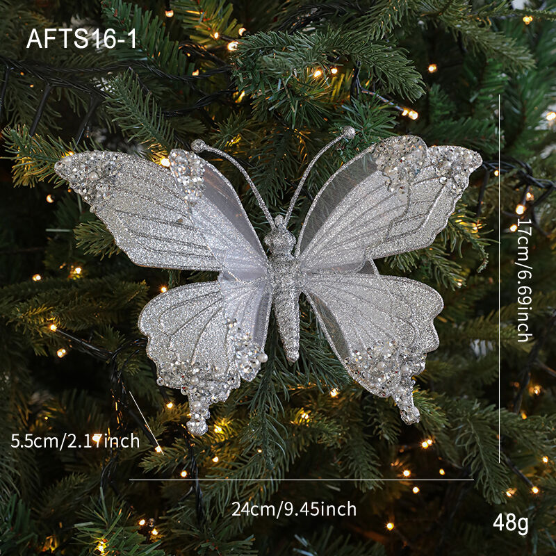 Sliver Artificial Glitter Christmas Butterfly Ornaments