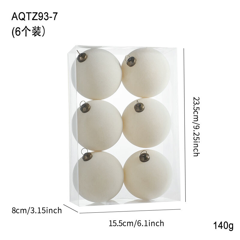 A set of 6 PCS White Velvet Plastic 8cm Christmas Balls