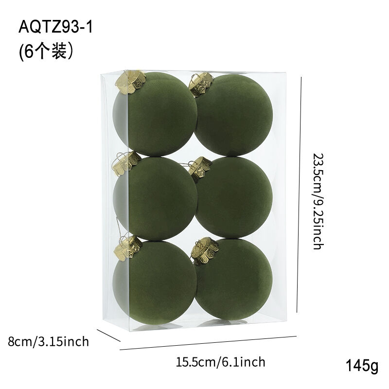 A set of 6 PCS Green Velvet Plastic 8cm Christmas Balls