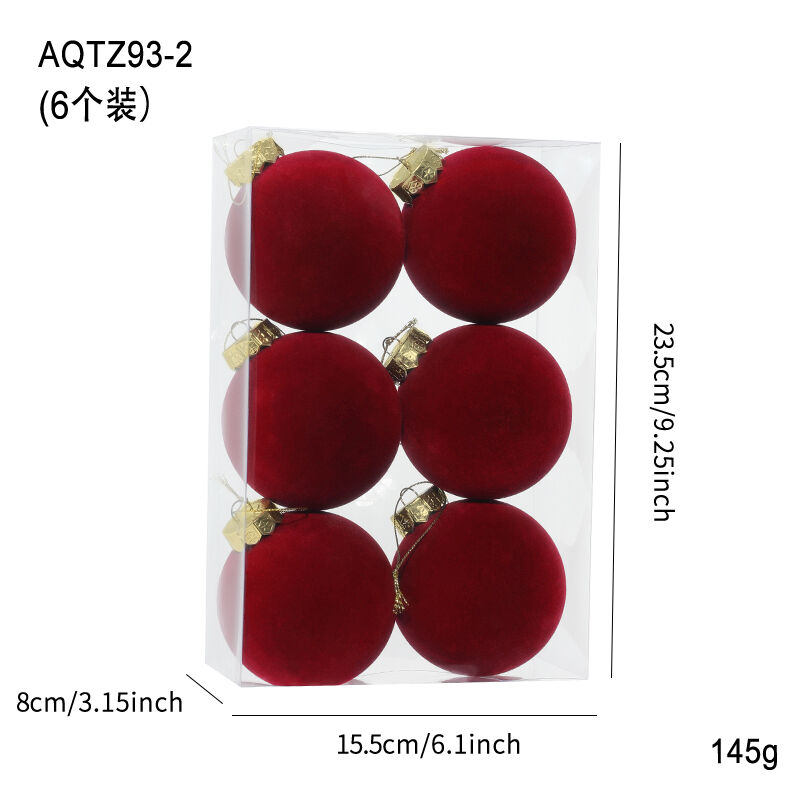 A set of 6 PCS Red Velvet Plastic 8cm Christmas Balls