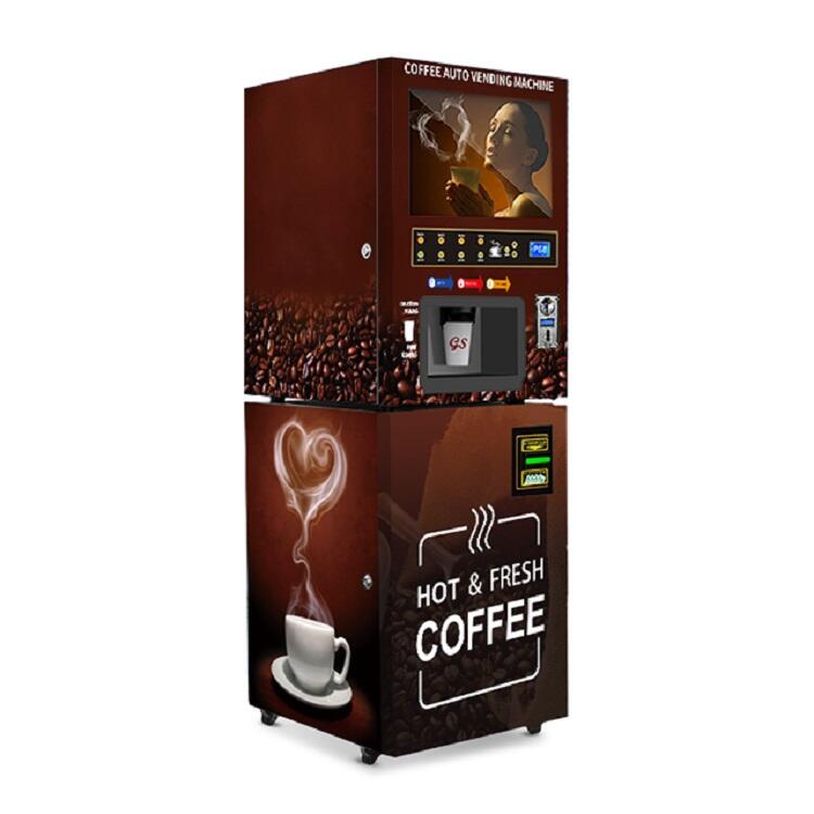 Macchina distributrice di succo d'arancia con sistema di raffreddamento e pagamento con monete e banconote, macchina distributrice di caffè istantaneo