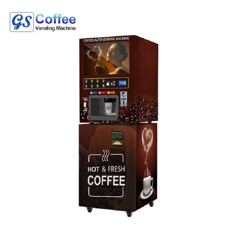 Macchina distributrice di succo d'arancia con sistema di raffreddamento e pagamento con monete e banconote, macchina distributrice di caffè istantaneo