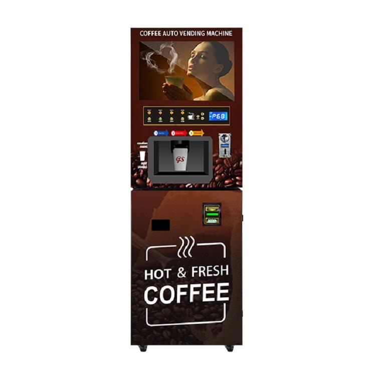Macchina distributrice di succo d'arancia con sistema di raffreddamento e pagamento con monete e banconote, macchina distributrice di caffè istantaneo