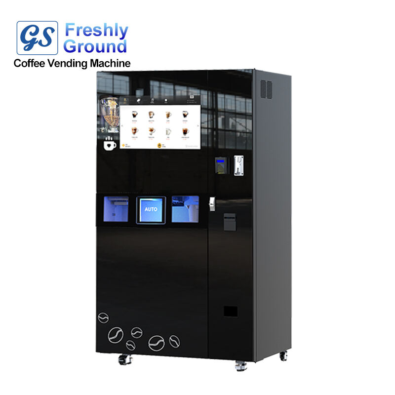 Ny opgraderet stålsplitret glasspanel fuldt automatisk multifunktionel kaffeautomat med iskloder