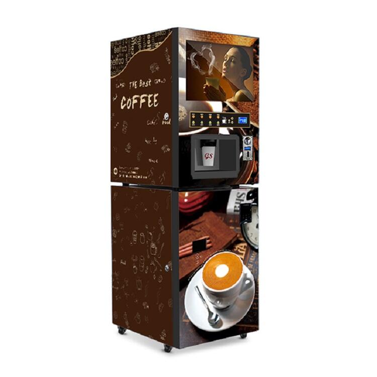 Macchina distributrice di succo d'arancia con sistema di raffreddamento e pagamento con monete e banconote, macchina distributrice di caffè istantaneo