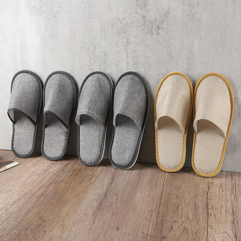 high quality linen spa slippers closed toe open toe hotel disposable slippers with logo