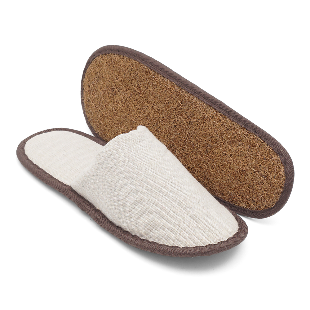 Eco Biodegradable Hotel Slippers Coconut Fiber Sole Linen Hotel Hospitality Slippers