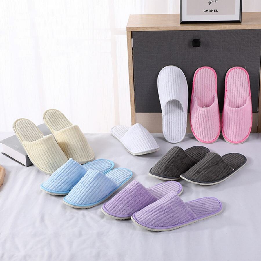 Coral Fleece Hotel Disposable Cotton Slippers Customized Closed Toe Guest Room Disposable Spa Slippers