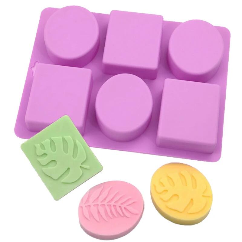 PULI Wholesale Reusable 6 Cavities 3D Soap Mold DIY Hand Make Soap Mold Round Square Shape Leaf Pattern Oval Silicone Molds