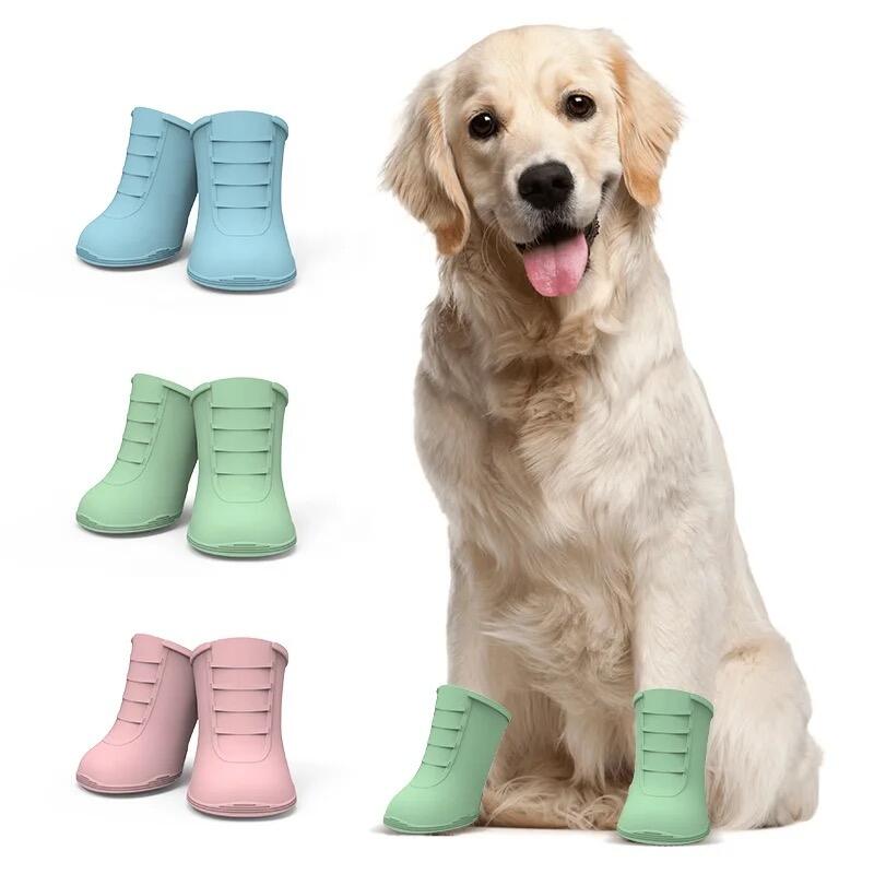 PULI 4 in a Set Waterproof Anti-slip Outdoor Comfortable Pet Silicone Rain Boots Long Shoes Dog Shoes For Pet