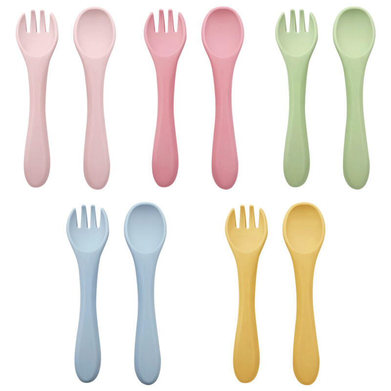 PULI Eco-friendly Silicone Spoon Fork Feeding Set Toddler Baby Silicone Spoon