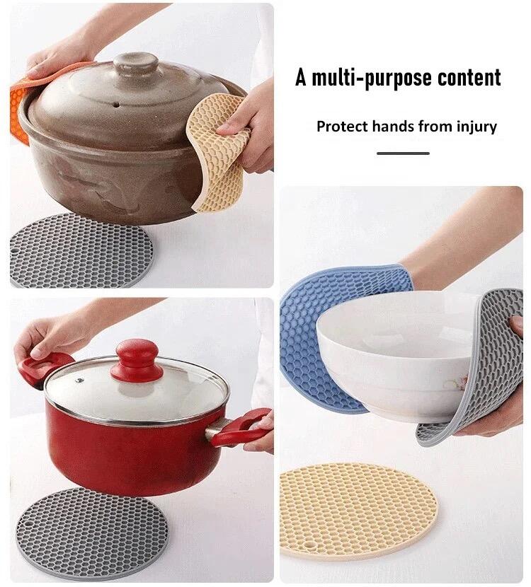 PULI Anti-slip Round Shape Hot Pot Holder Silicone Heat Resistant Mat Trivet Mat Table Pad