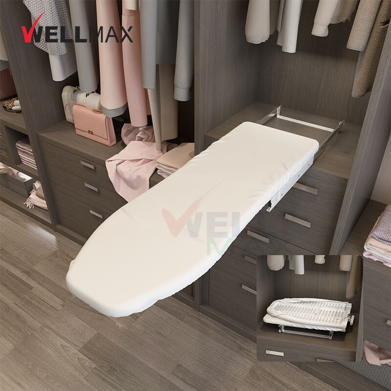 WELLMAX 180 Degree Swivel Retractable Space Saving Ironing Table Closet Pull Out Foldable Ironing Board 