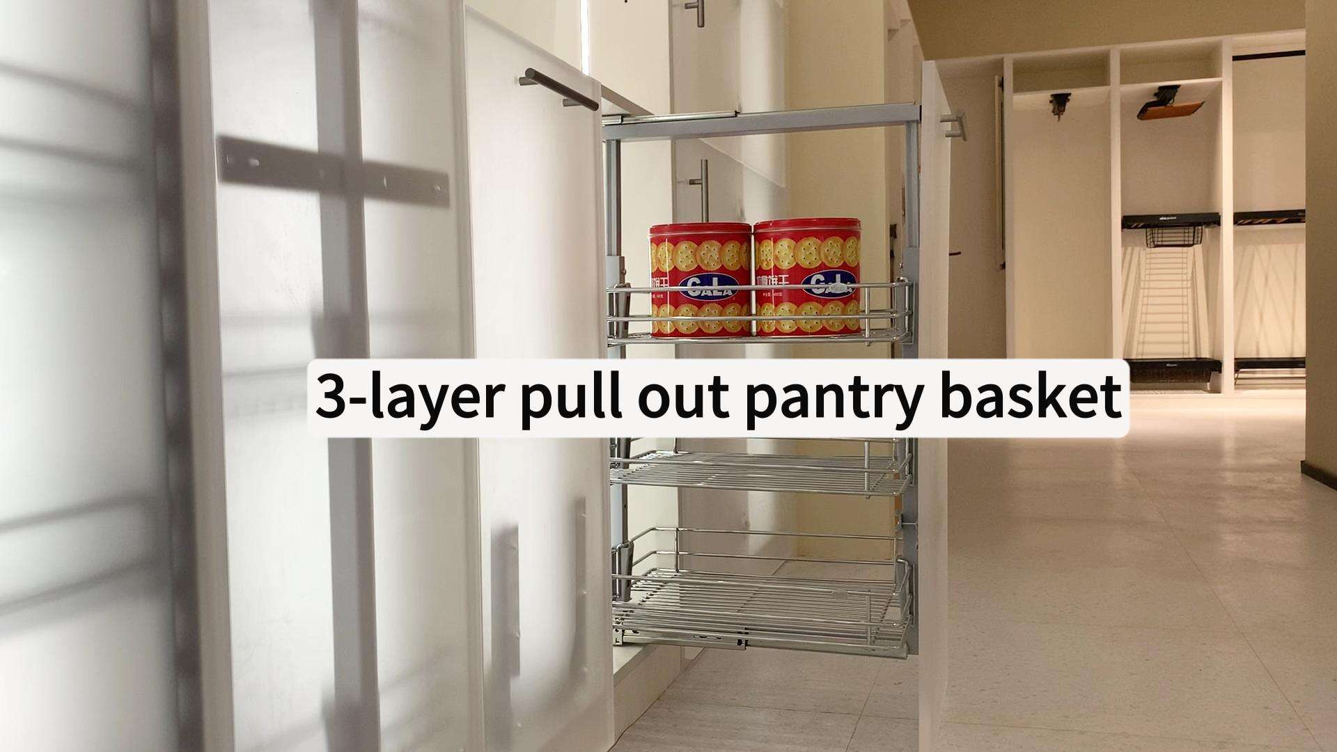 WELLMAX 3-layer pull out pantry unit larder basket for kitchen storage