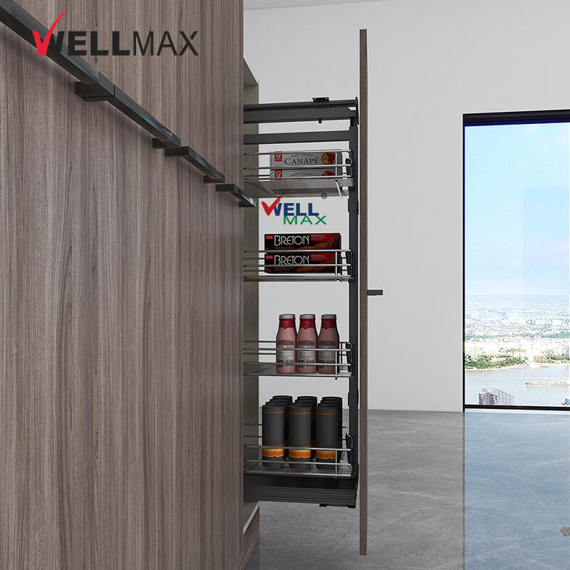 WELLMAX Unit Pantry Dapur Lajur Moden Lemari Sempit Keluar Larder Keranjang Untuk Penyusun Penyimpanan
