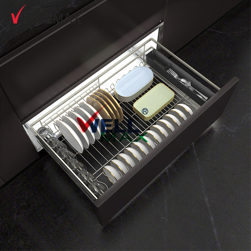 WELLMAX Pull Out Wire Drawer Pull Out Basket Storage Kitchen Cabinets Dish Bowl Rack Organizer
