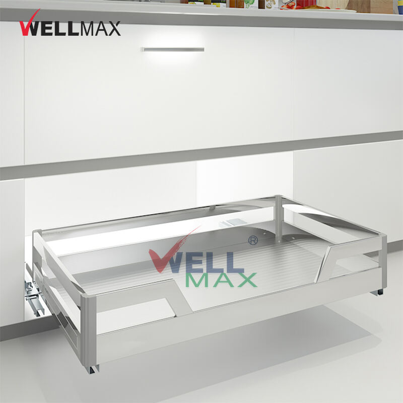 WELLMAX Kitchen Cabinet Pull Out Drawer Stainless Steel Pot Dish Rack Storage Basket supplier