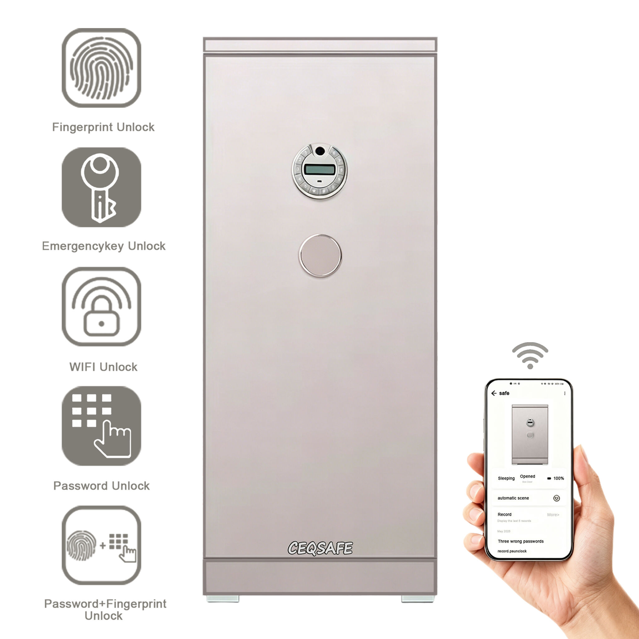 A3-1500 CEQSAFE Hotel Luxury Electronic Safe with TUYA APP WIFI Fingerprint Secure Access Durable Security Box Money