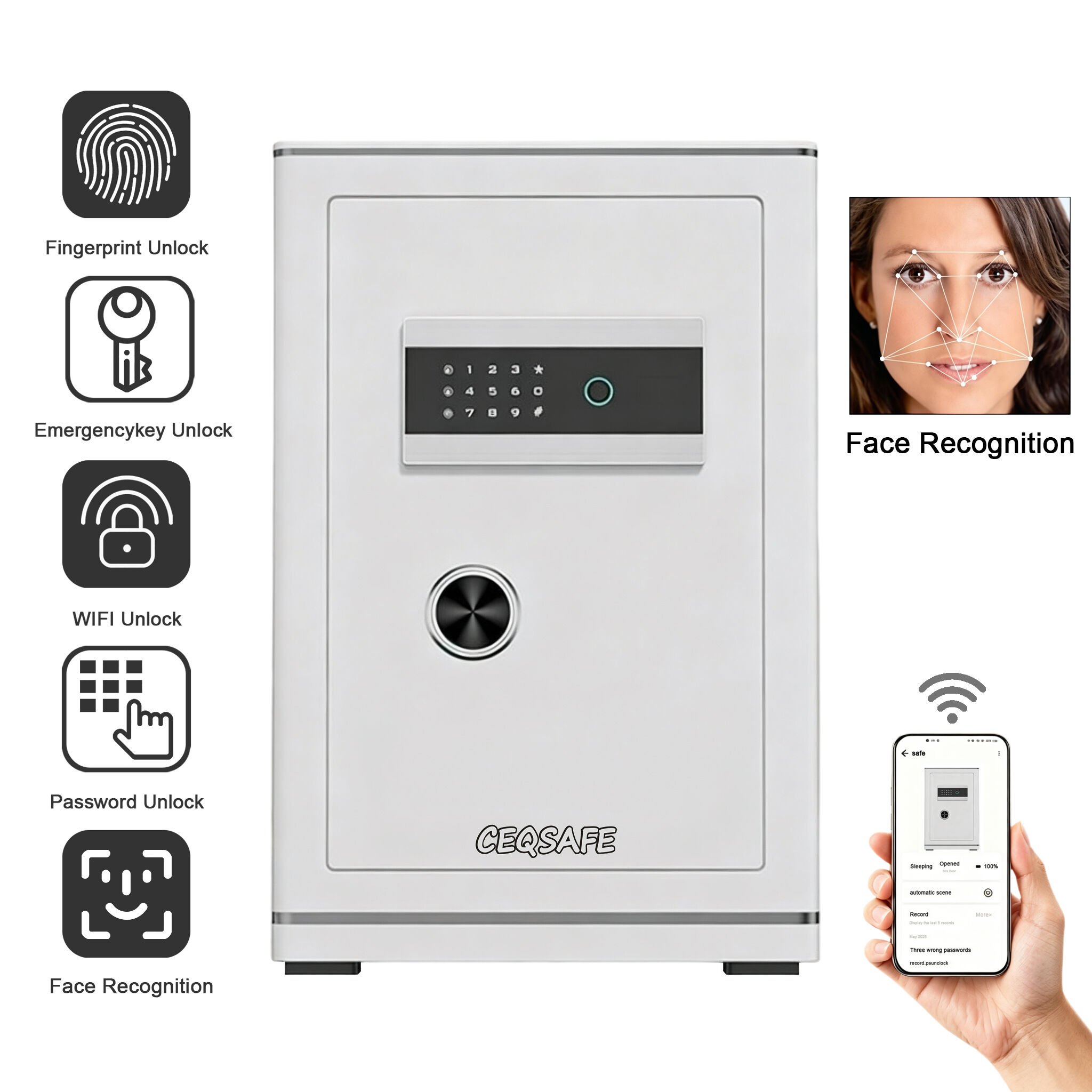 F-700 CEQSAFE Factory Wholesale Intelligent Fingerprint Lock Cabinet Face Recognition TUYA APP Safe Box for Home Use