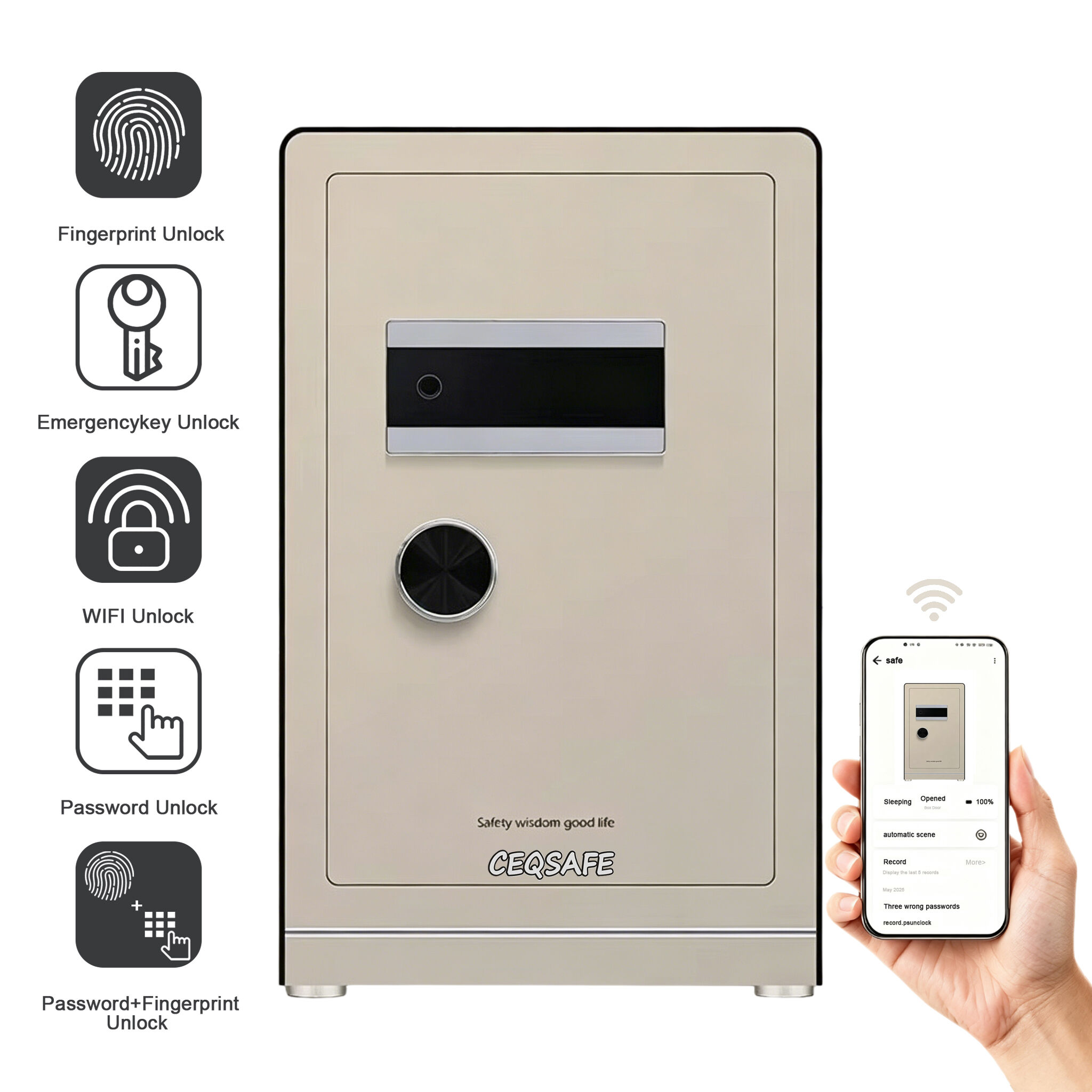 A7-700 CEQSAFE Smart Security Home Anti-Theft Book Safe with TUYA APP Biometric Fingerprint Digital Code Safe Box