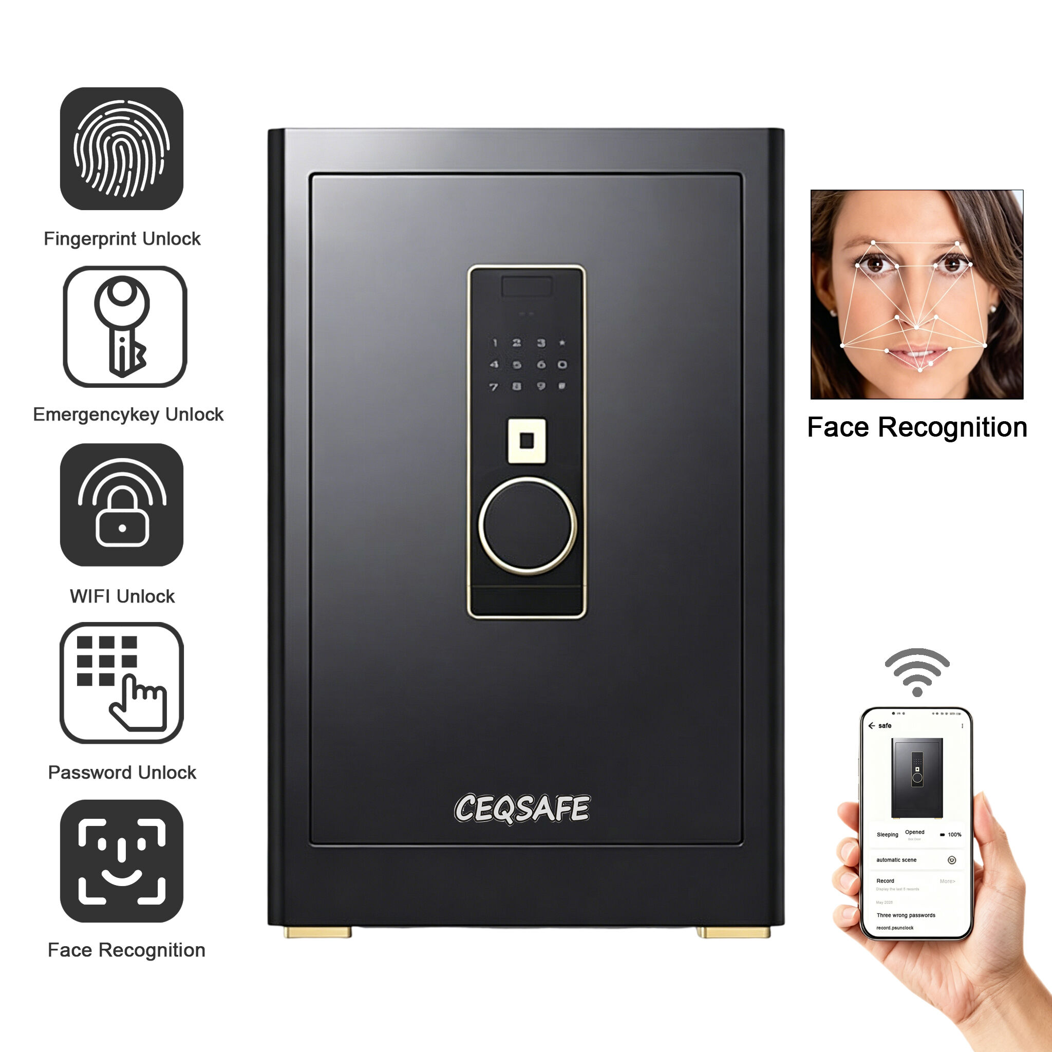 LH-700  CEQSAFE Face Recognition TUYA APP Safe Box for Money Electronic Fingerprint Lock Safe Box Home Anti-Theft Safe Box