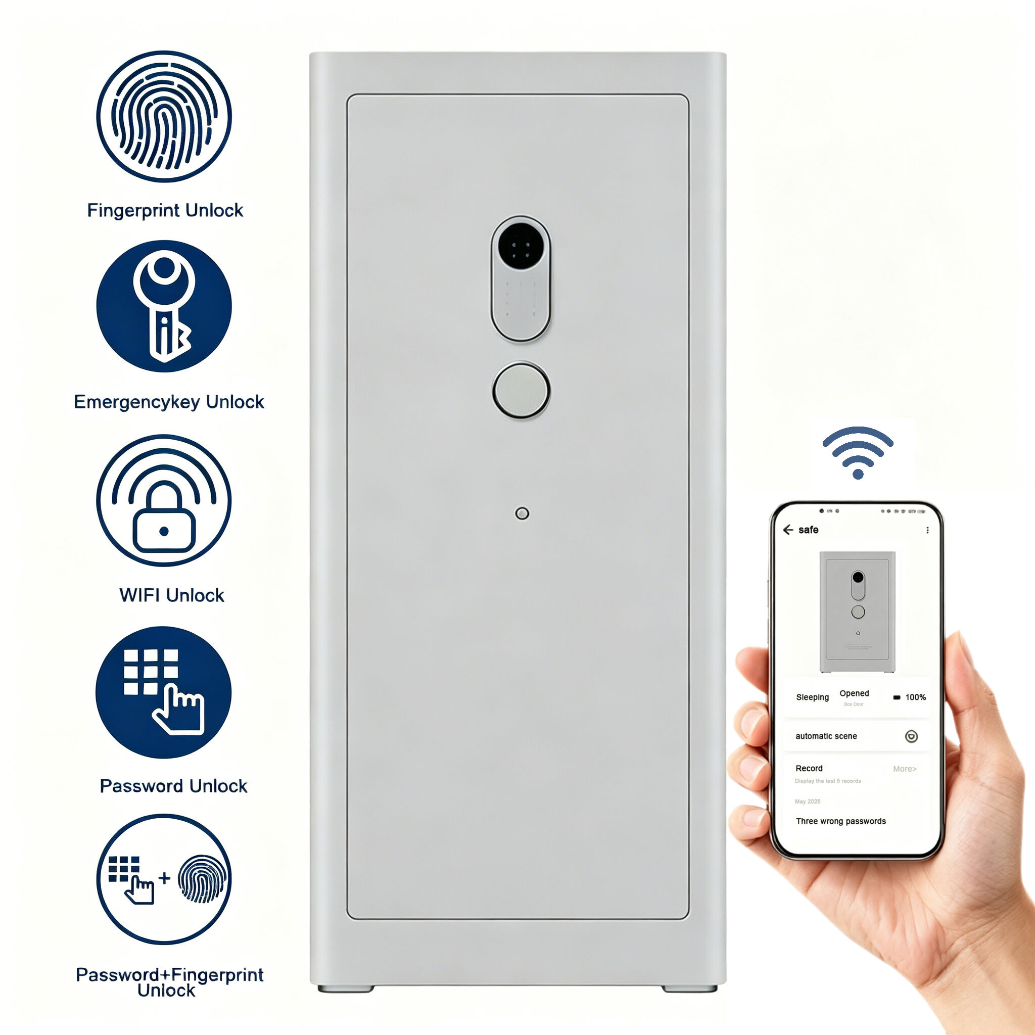 A2-1200 CEQSAFE WiFi Anti-Theft Steel Fireproof Home Office Safe with Intelligent Alarm Fingerprint & Simple Password Key Lock