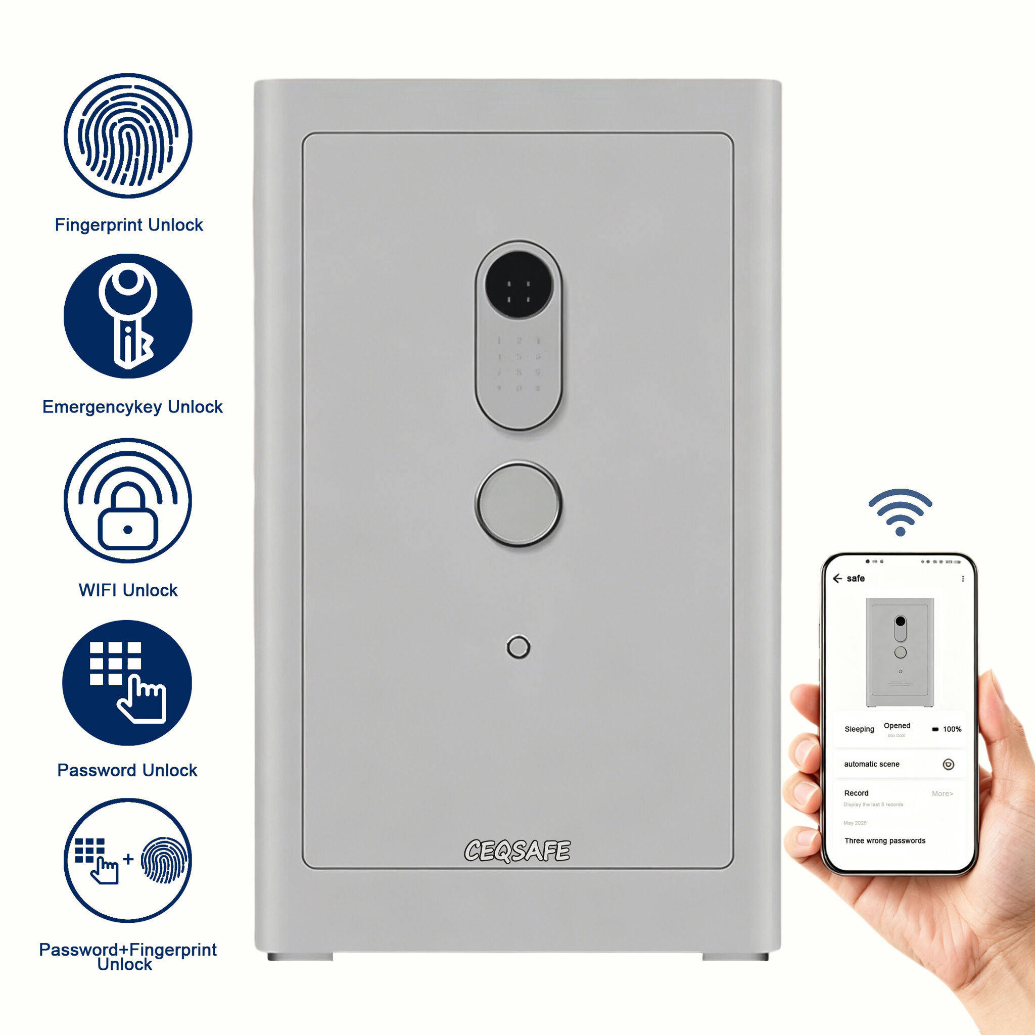 A2-800 CEQSAFE Home Security Steel Locker Intelligent Electronic Digital Lock Anti-theft Fingerprint Safe with TUYA APP WIFI