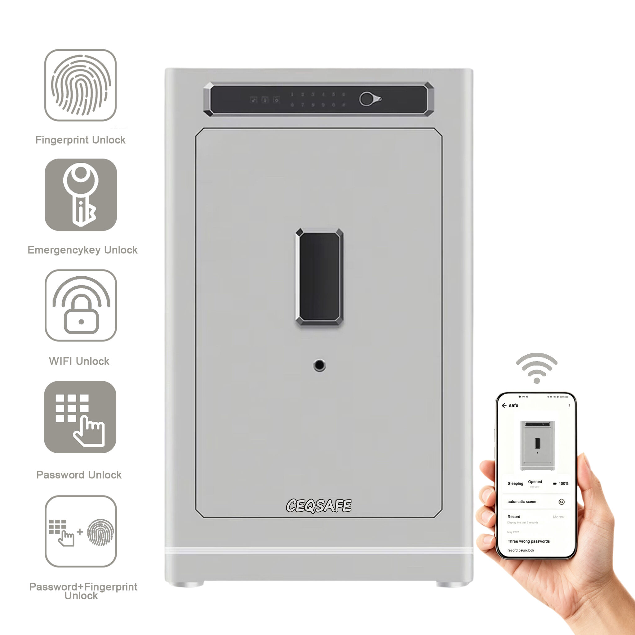 A1-1000 CEQSAFE Factory Customized Tuya APP Remote Opening Home Safe Large High Security Mechanical Code Key Lock Larger Storage Box