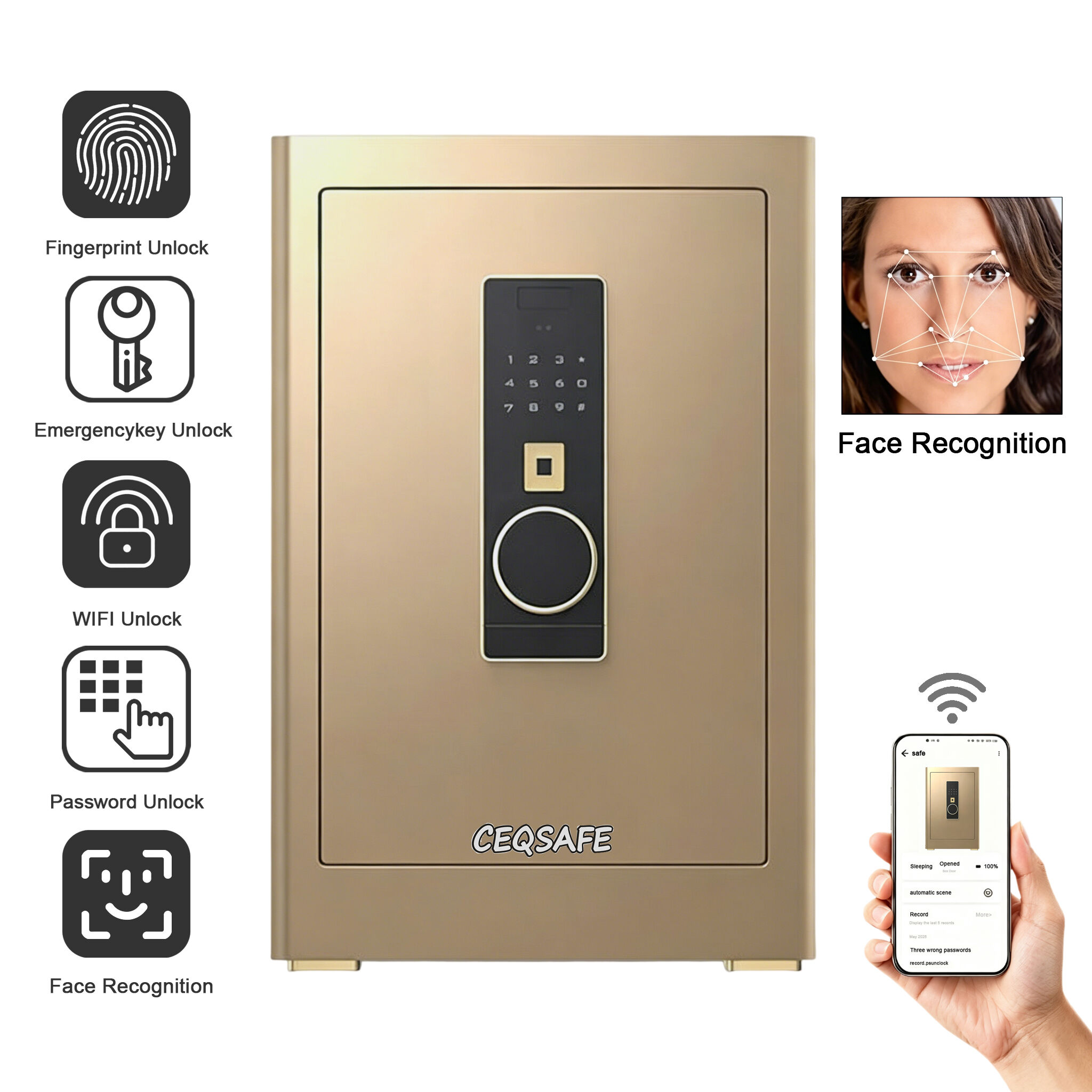 LH-700 CEQSAFE Electronic Password Lock Home Security Box Key Lock Money Face Recognition WIFI TUYA APP Safes Box