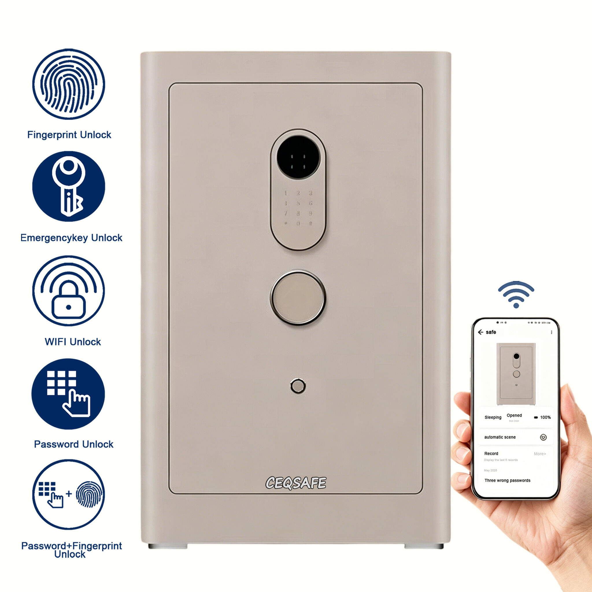 A2-700 CEQSAFE Completed Steel Strong Box with Fingerprint for Office Hotel Home Safety Box with Password Wifi