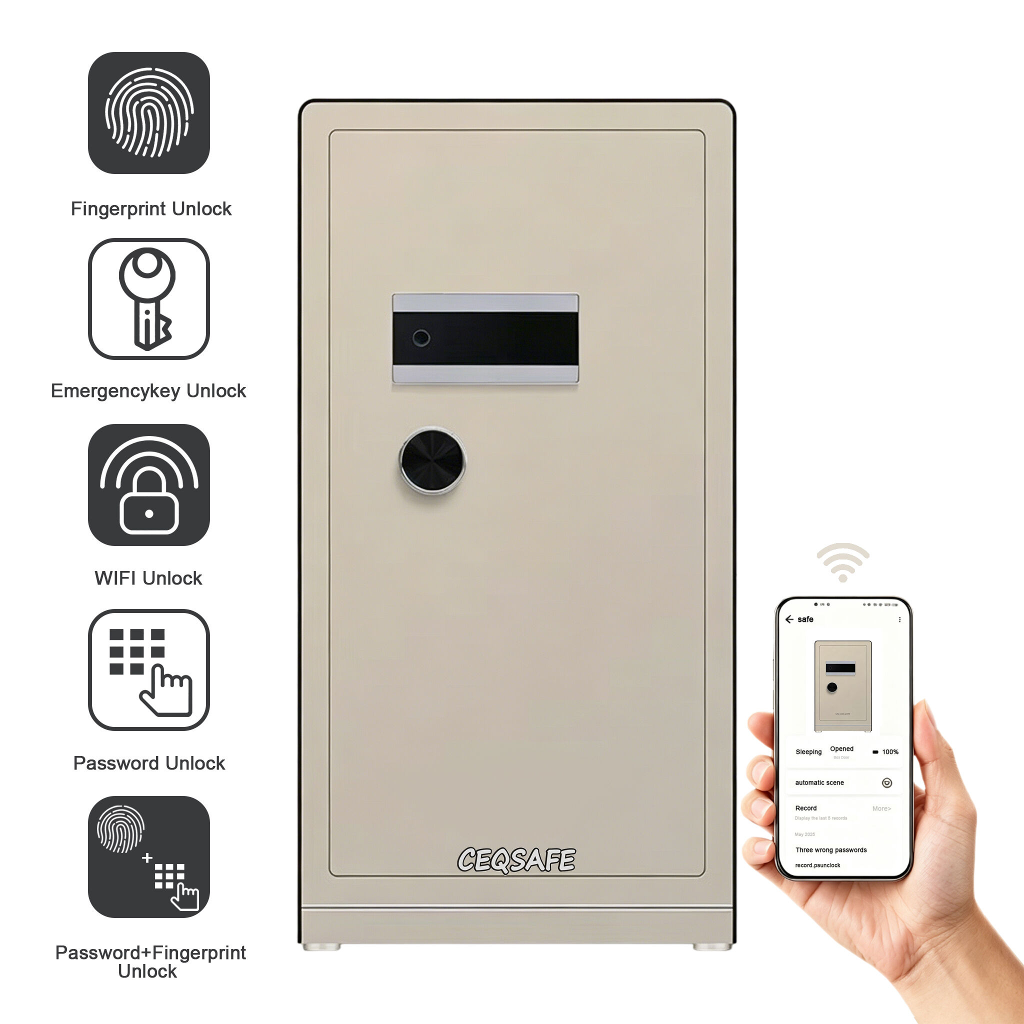 A7-1000 CEQSAFE Metal Electronic Digital Lock Fingerprint WiFi Safe Box Smart Home Office Security Safe Box for Money